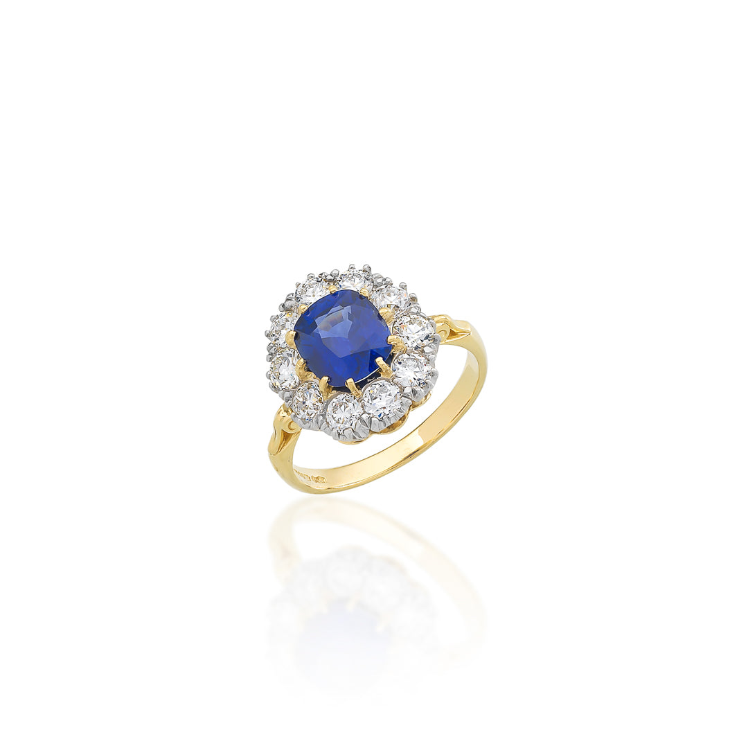 Ceylon Sapphire and Diamond Cluster Ring – 18ct White Gold 18ct White Gold