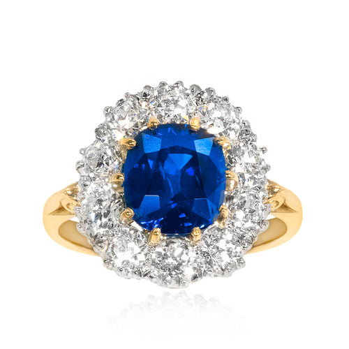 Ceylon Sapphire and Diamond Cluster Ring – 18ct White Gold 18ct White Gold