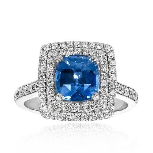 Ceylon Sapphire Halo Ring – 18ct White Gold 18ct White Gold