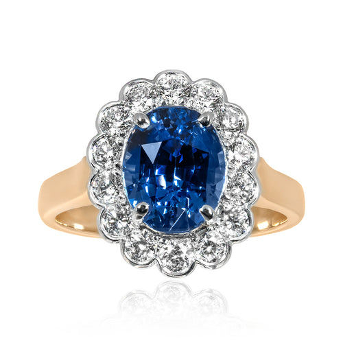 Ceylon Sapphire and Diamond Cluster Ring – 18ct Yellow Gold 18ct Yellow Gold