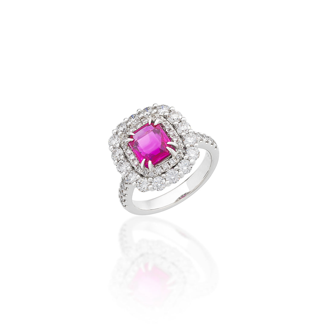 Diamond, Ruby and Emerald Cluster Ring – 18ct White Gold 18ct White Gold
