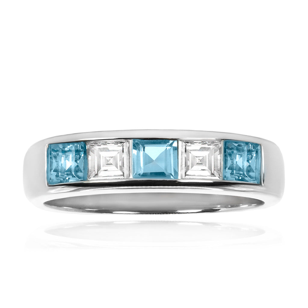 Diamond and Aquamarine Channel Set Ring – 18ct White Gold 18ct White Gold