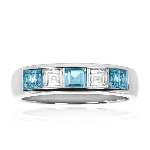 Diamond and Aquamarine Channel Set Ring – 18ct White Gold 18ct White Gold