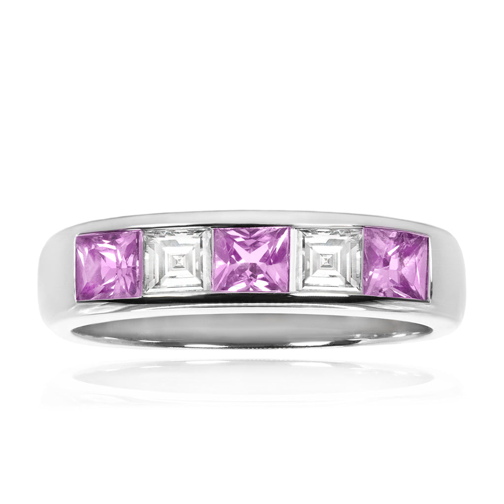 Pink Sapphire and Diamond Channel Set Ring – 18ct White Gold 18ct White Gold