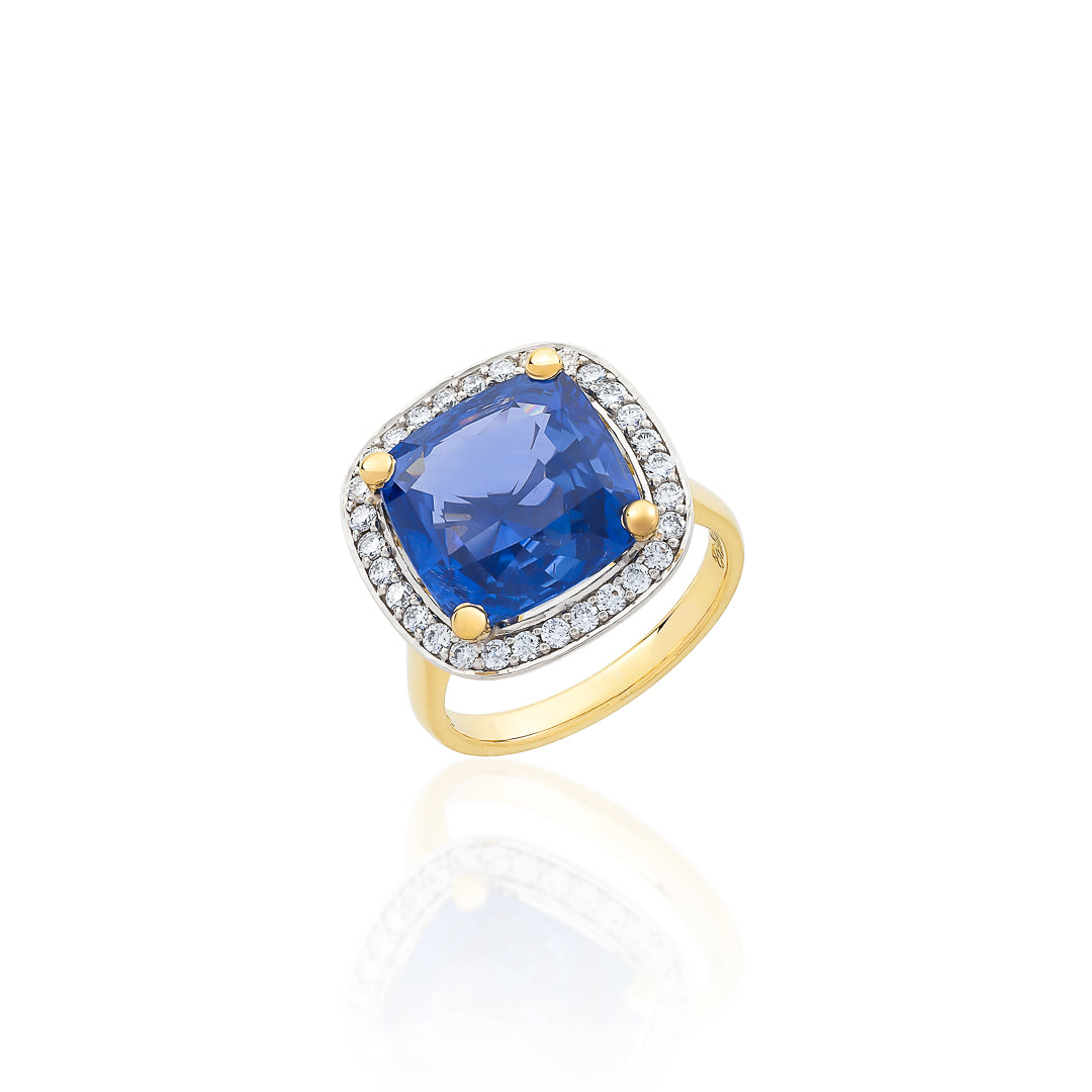 Diamond and Sapphire Halo Ring – 18ct Yellow Gold 18ct Yellow Gold