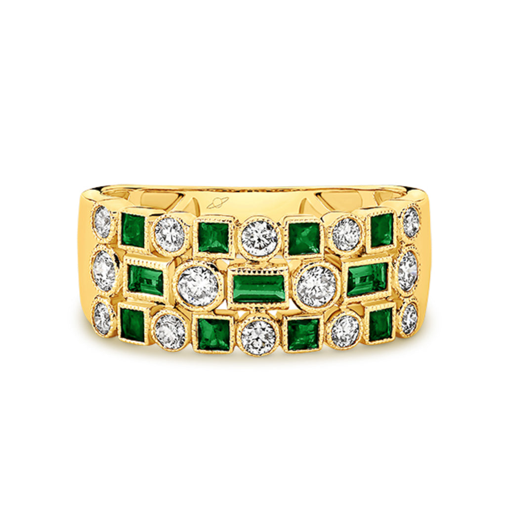 Diamond and Emerald Bezel Ring – 18ct Yellow Gold 18ct Yellow Gold