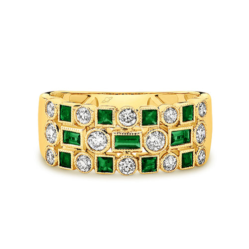 Diamond and Emerald Bezel Ring – 18ct Yellow Gold 18ct Yellow Gold