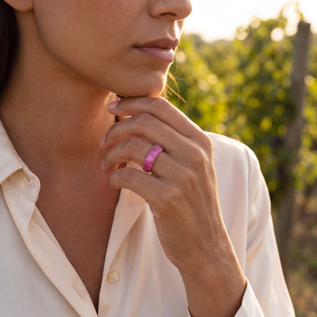 Rose Gold Pink Sapphire & Diamond Pave Ring