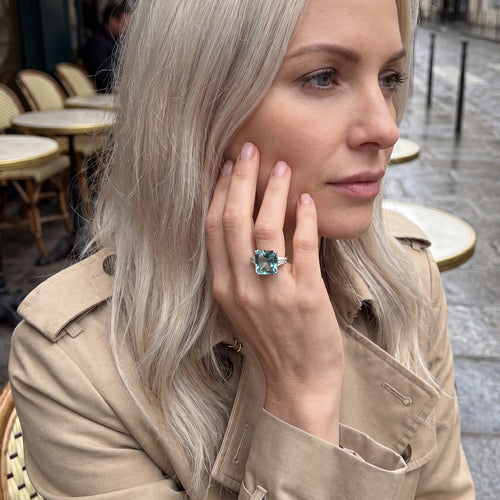 Aquamarine and Diamond Ring Yellow Gold / N