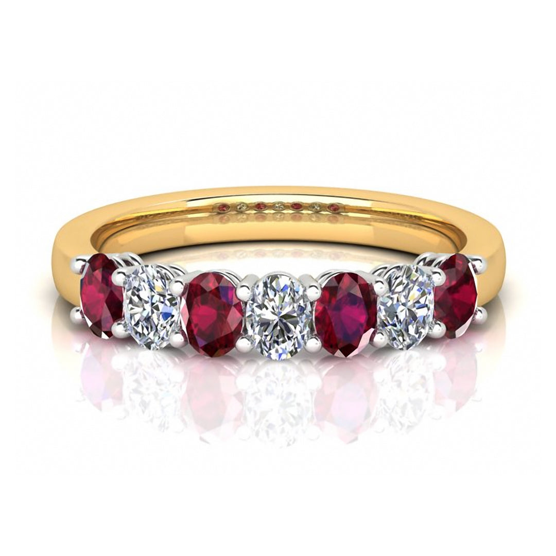 18ct White Gold Oval Diamond & Ruby Ring White Gold