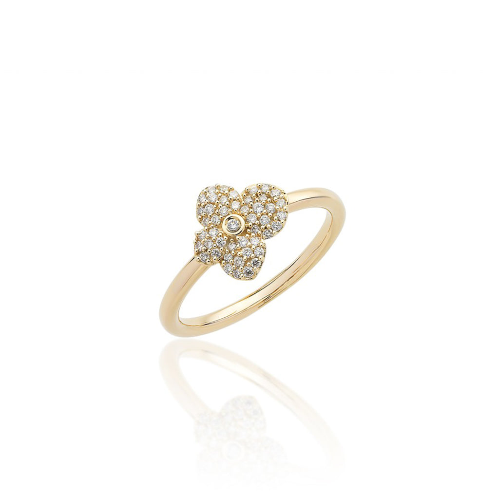 Yellow Gold Small Pave Diamond Hydrangea Ring 9ct Yellow Gold