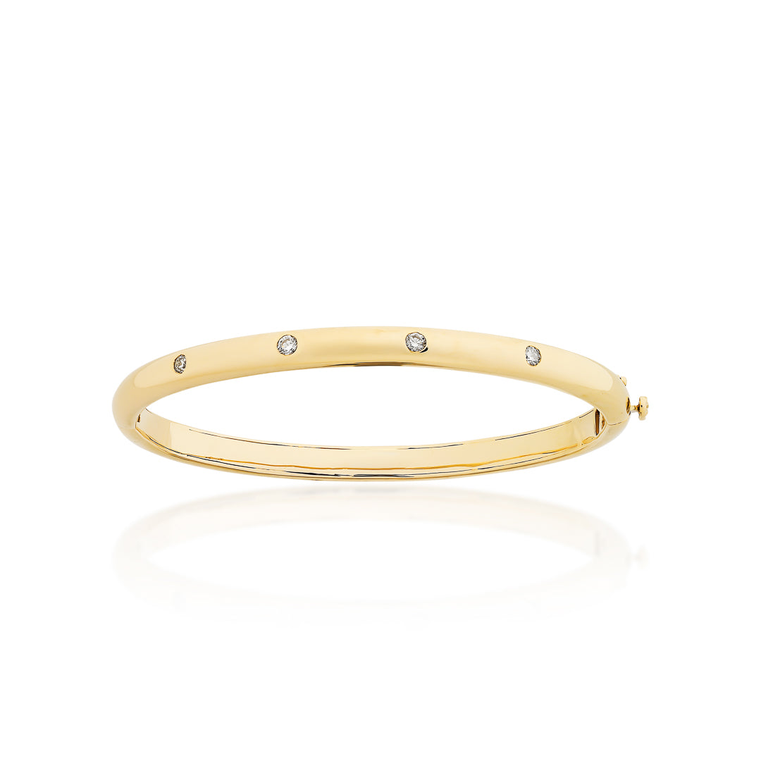 Yellow Gold Stamp Set Diamond Bangle 9ct Yellow Gold