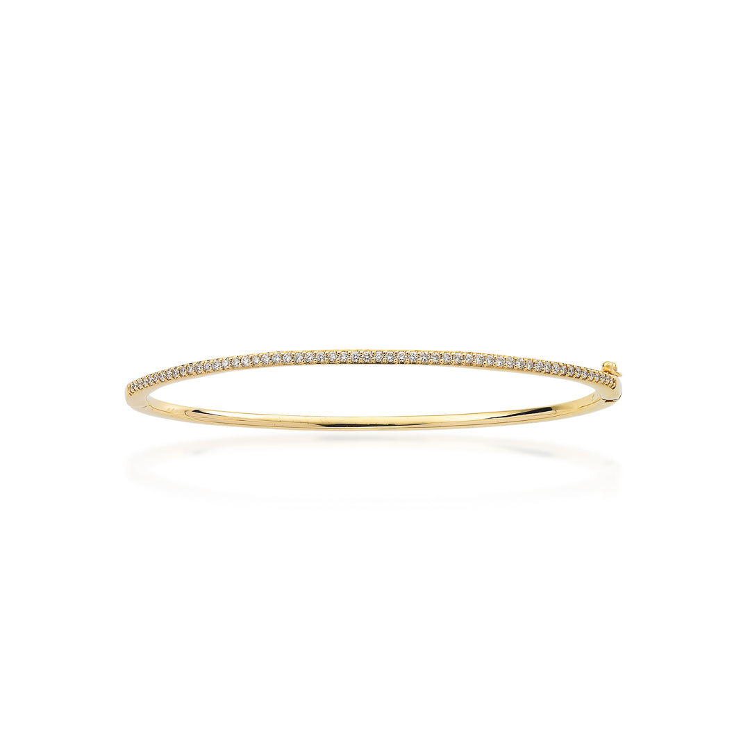 Yellow Gold Diamond Set Hinged Bangle 9ct Yellow Gold