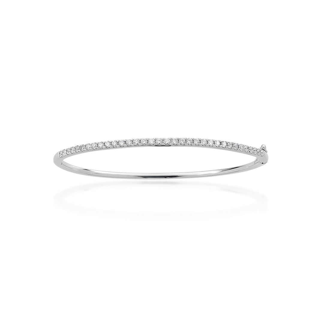 White Gold Diamond Set Hinged Bangle 9ct White Gold