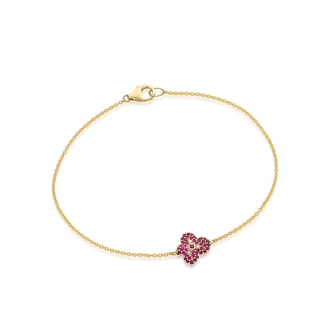 Yellow Gold Small Pave Ruby Hydrangea Bracelet 9ct Yellow Gold