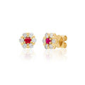 Yellow Gold 'Catanach's' Ruby & Diamond Cluster Stud Earrings 18ct Yellow Gold