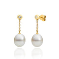 Diamond and Pearl Bezel Earrings – 18ct Yellow Gold 18ct Yellow Gold / 11mm