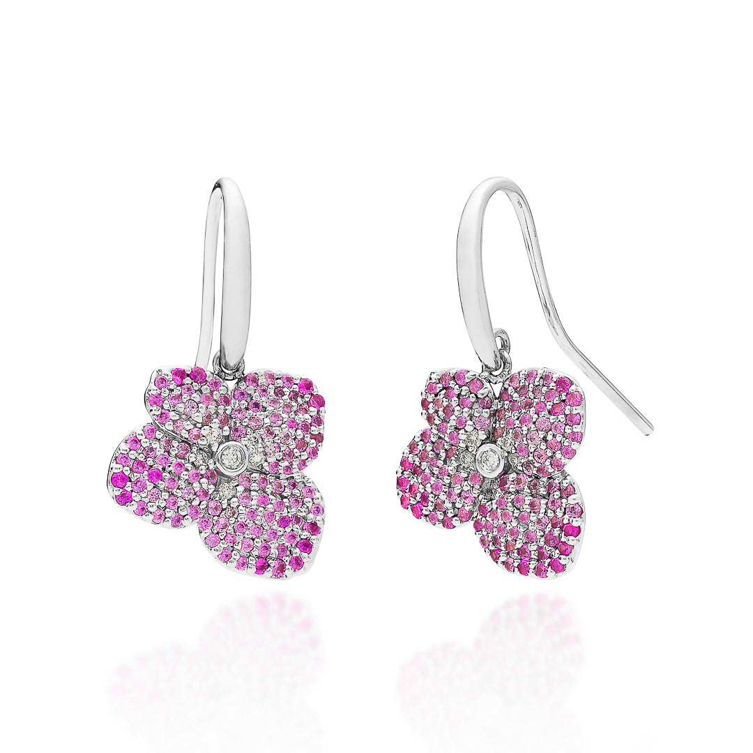 Pink Sapphire and Diamond Pavé Earrings – 9ct White Gold 9ct White Gold
