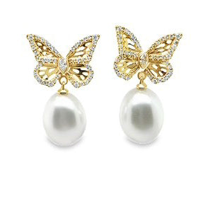 Diamond and Pearl Stud Earrings – 18ct Yellow Gold 18ct Yellow Gold