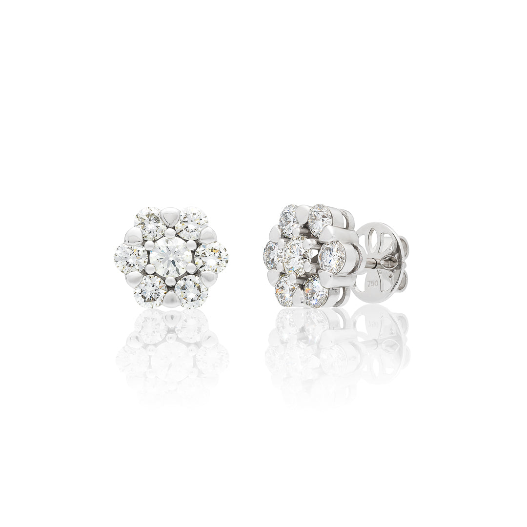 White Gold 'Catanach's' Diamond Cluster Stud Earrings 18ct White Gold