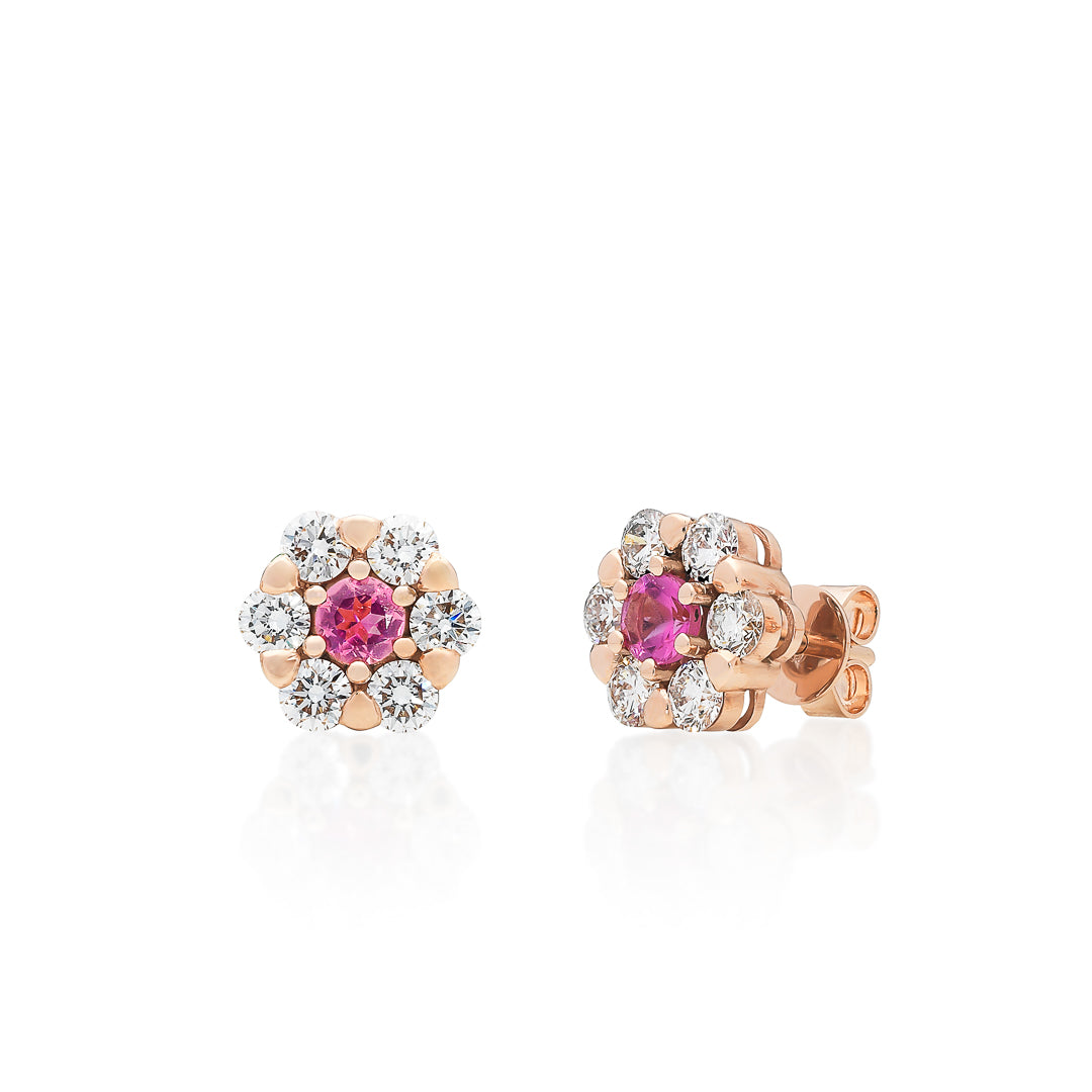 Pink Tourmaline and Diamond Cluster Earrings – 9ct Rose Gold 9ct Rose Gold