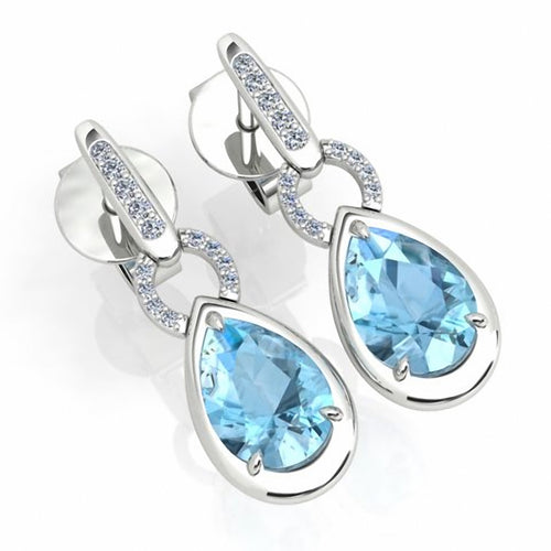 Diamond and Aquamarine Earrings – 18ct White Gold 18ct White Gold