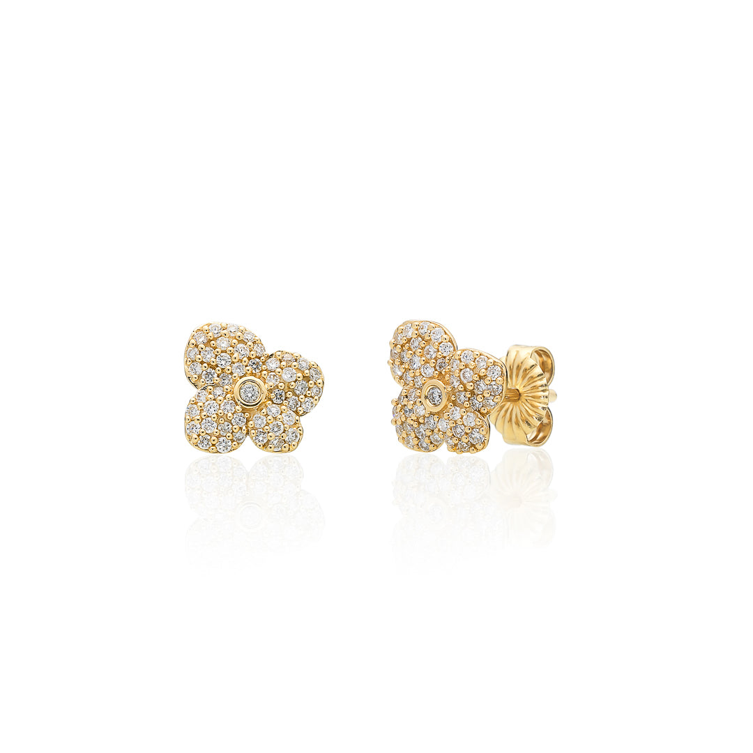 Yellow Gold Small Pave Diamond Hydrangea Studs 9ct Yellow Gold