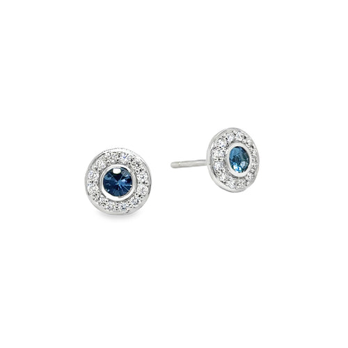 Diamond and Aquamarine Cluster Earrings 18ct White Gold