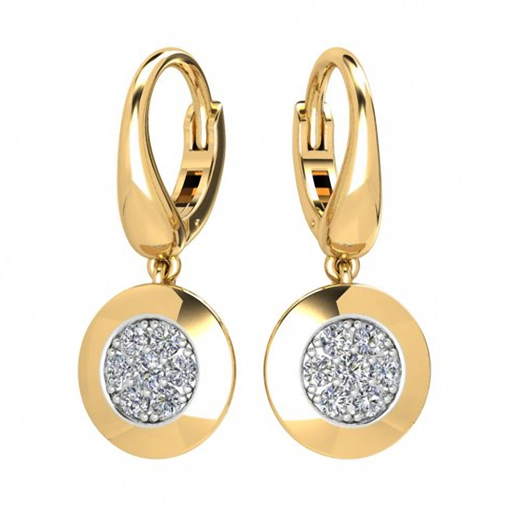 18ct Yellow & White Gold Pave Set Round Drop Earrings White & Yellow Gold