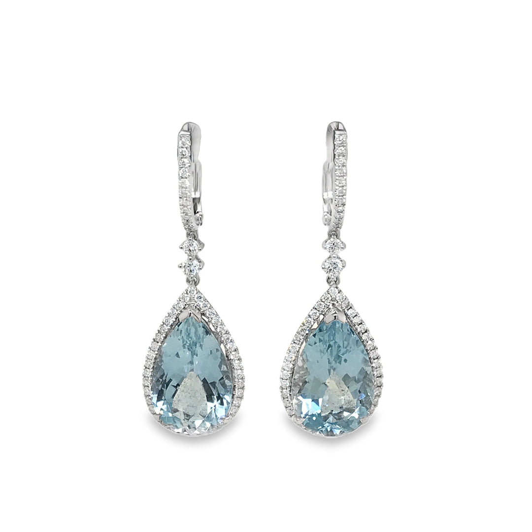 Aquamarine and Diamond Earrings 18ct White Gold