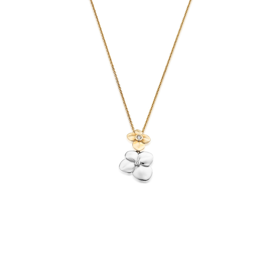 White & Yellow Gold Double Hydrangea Pendant 9ct White Gold