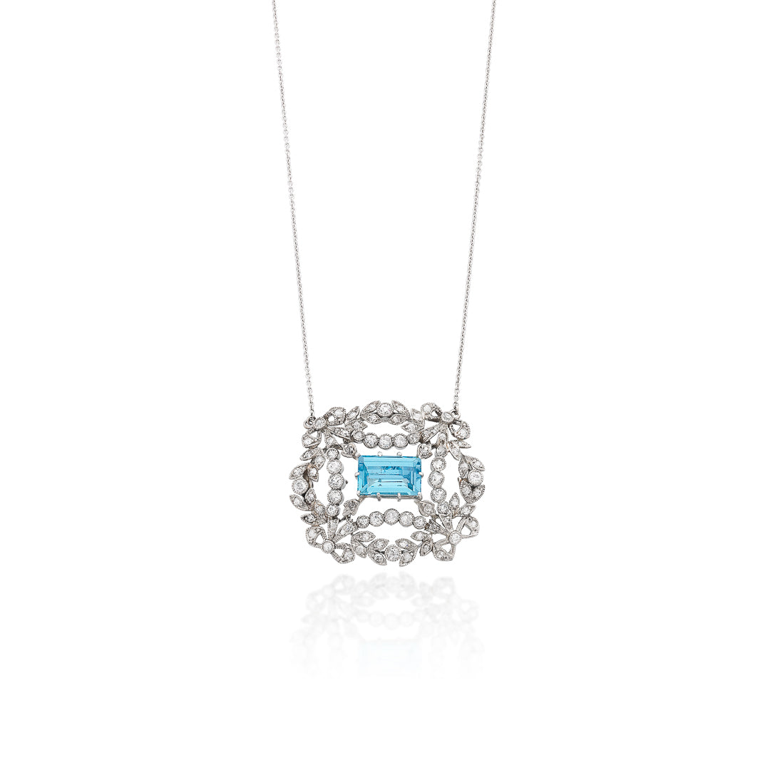 Diamond and Aquamarine Cluster Pendant – Platinum Platinum