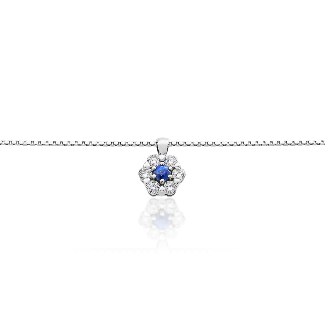 White Gold 'Catanach's' Sapphire Cluster Pendant 18ct White Gold