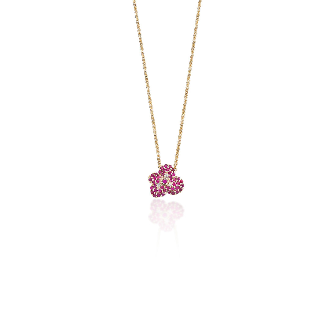 Yellow Gold Small Ruby Hydrangea Pendant 9ct Yellow Gold