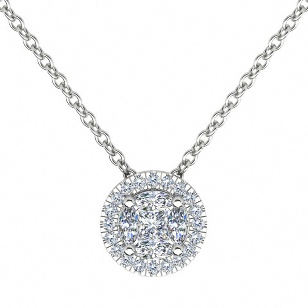 18ct White Gold Marquise and Princess Cut Slider Pendant White Gold