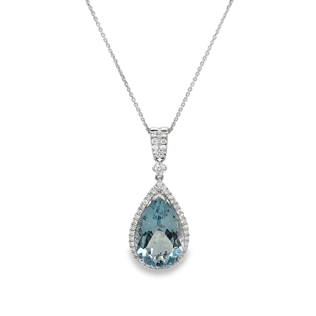 Aquamarine and Diamond Pendant 18ct White Gold
