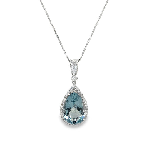 Aquamarine and Diamond Pendant 18ct White Gold