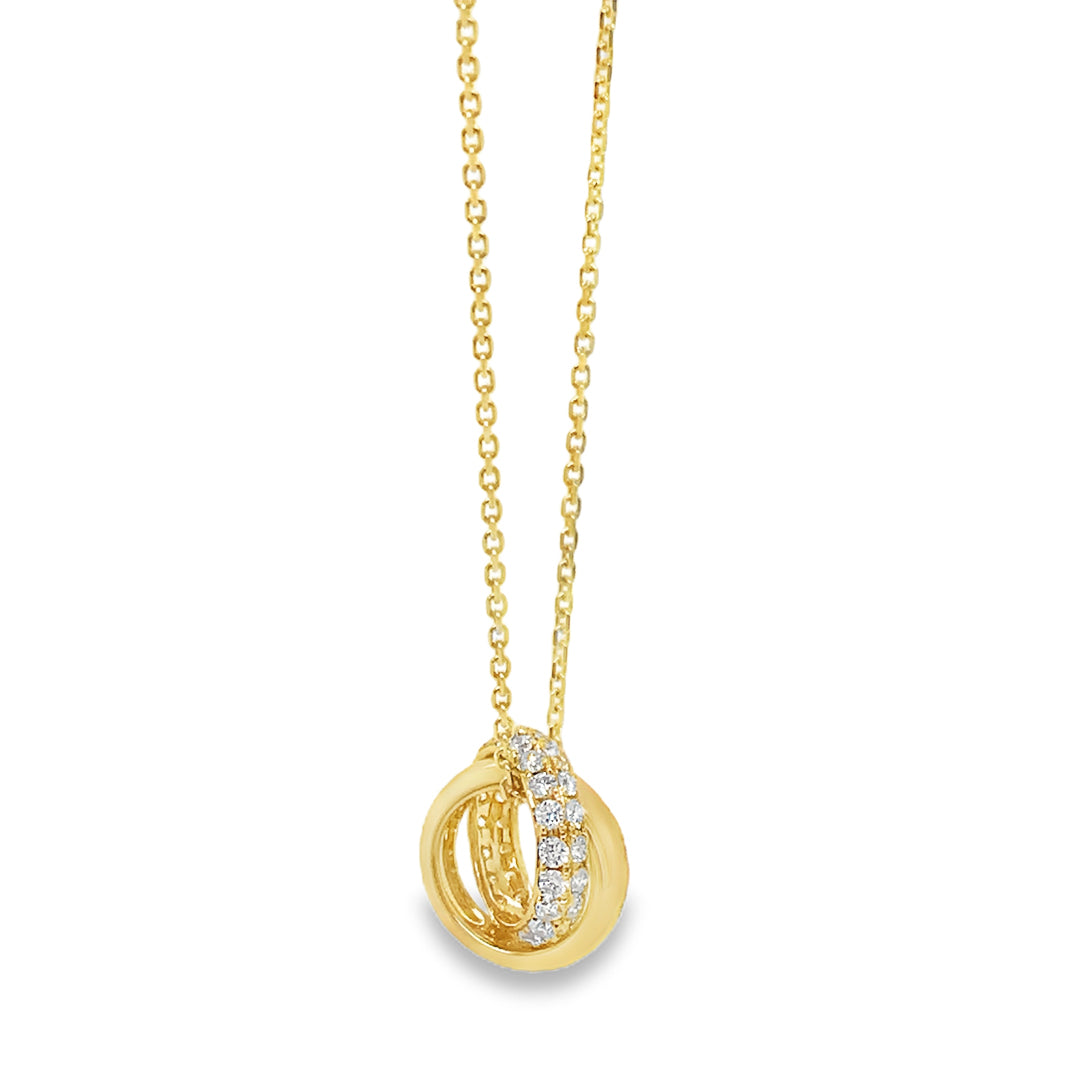 Pave Diamond Double Circle Pendant 18ct Yellow Gold