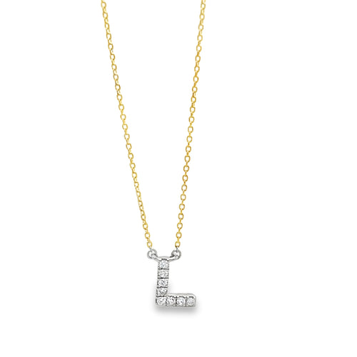 Diamond 'L' Necklace 18ct Yellow & White Gold
