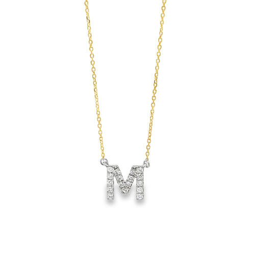 Diamond 'M' Necklace 18ct Yellow & White Gold