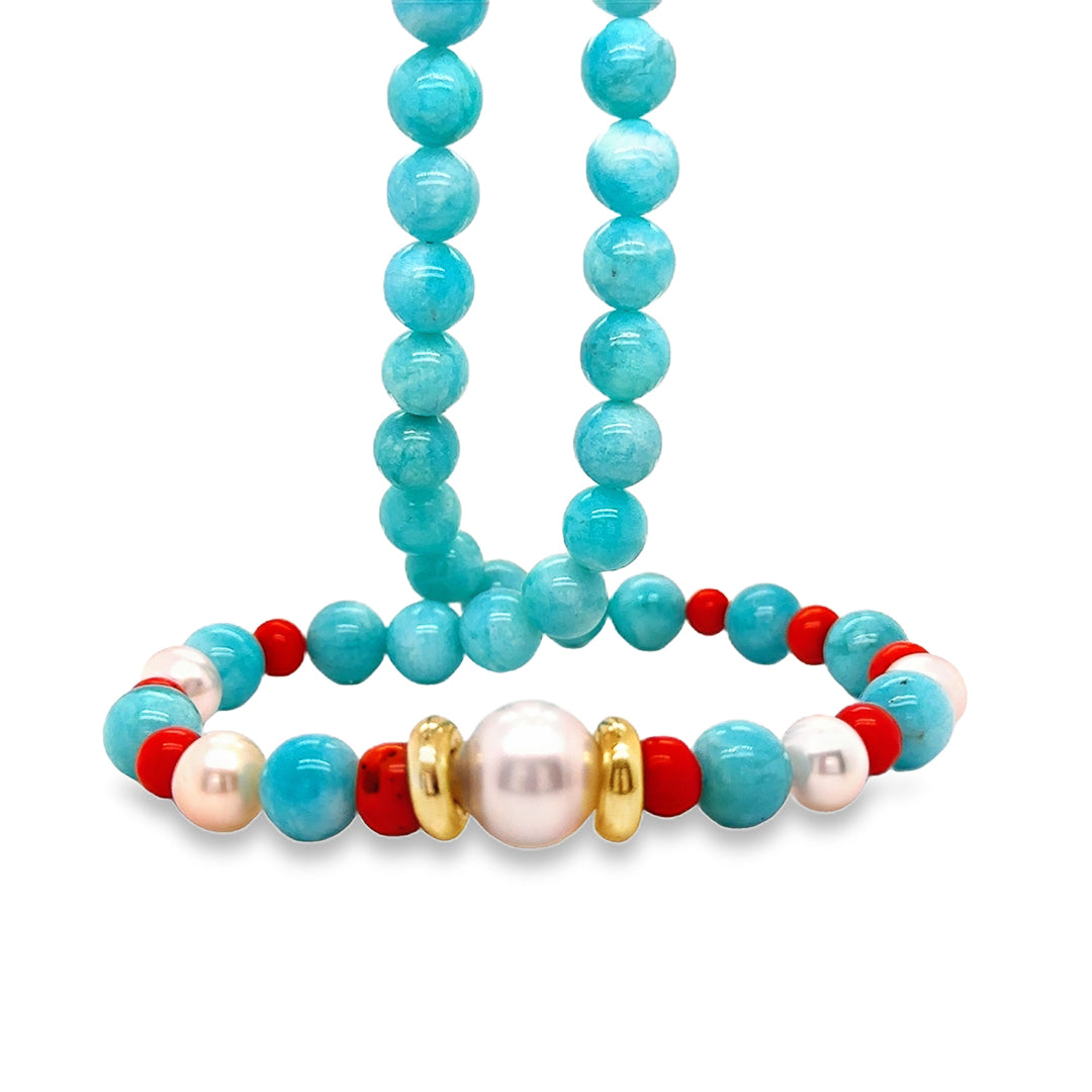 Amazonite, Coral & Pearl Necklace