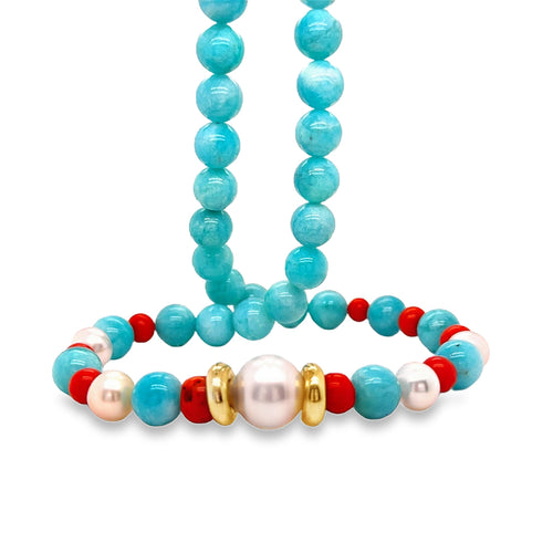 Amazonite, Coral & Pearl Necklace