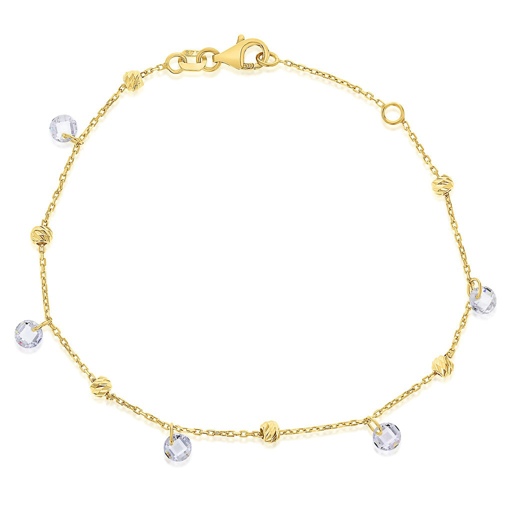 Gold Ball and Crsytal Bracelet yellow gold