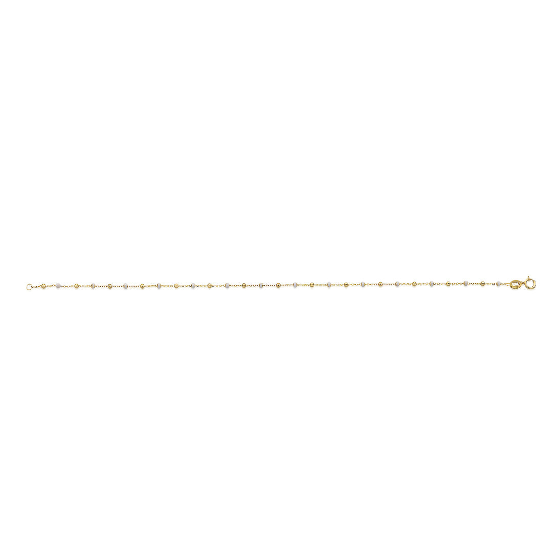 Gold Ball and White Enamel Bead Bracelet 9ct Yellow Gold