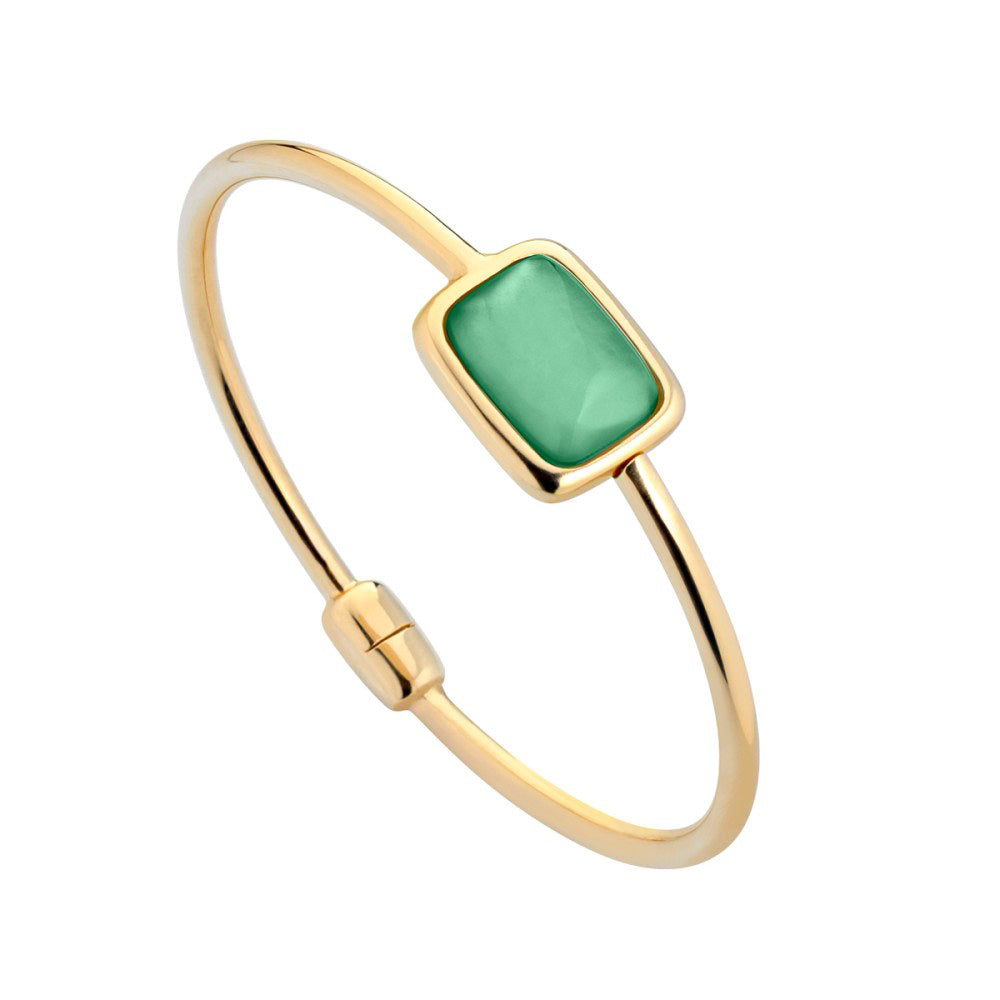 Italian Green Quartz Bangle Sterling Silver, Gold Plated
