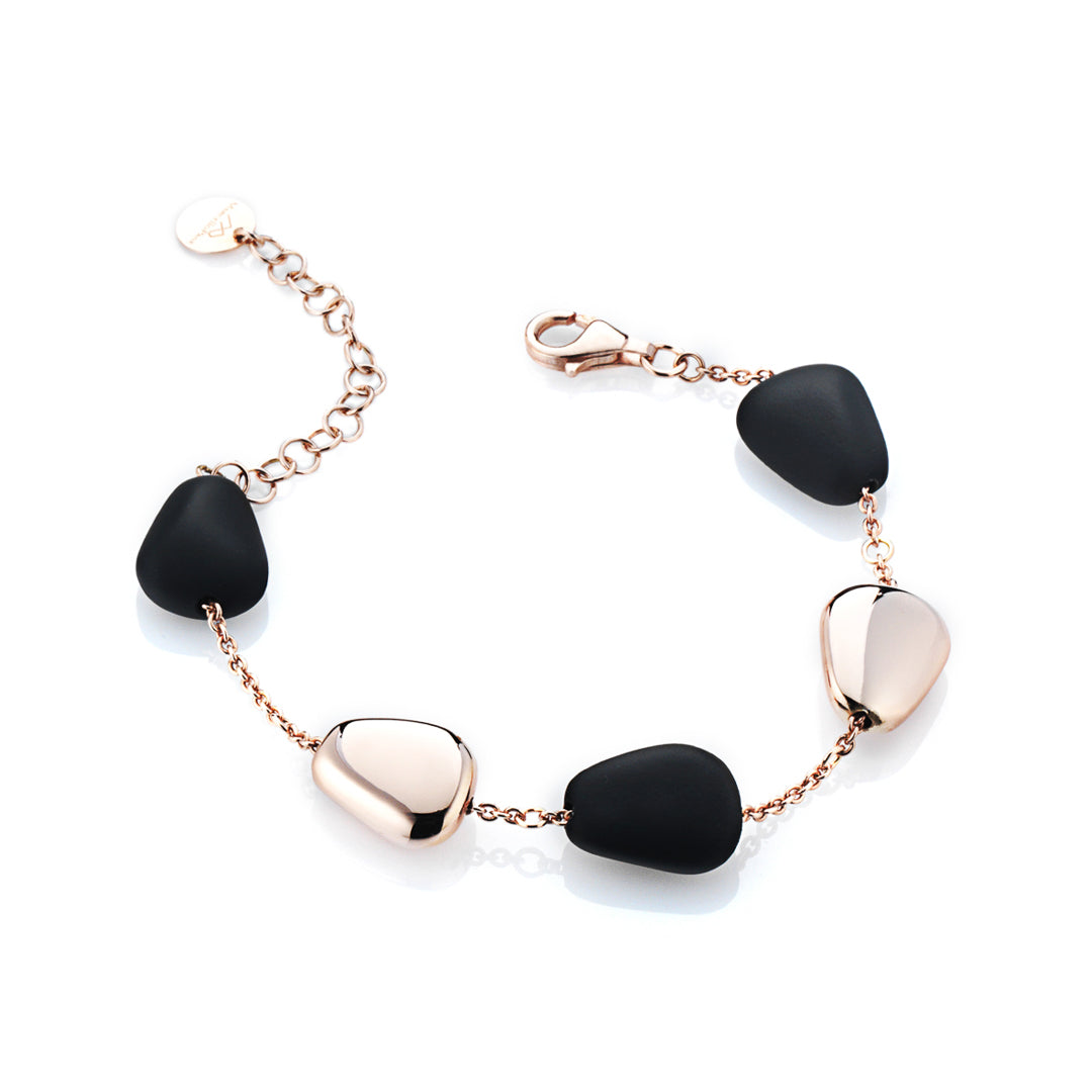 Rose Gold Plated And Rubber Bracelet Sterling Silver Rose Gold Plated / 5.1 g