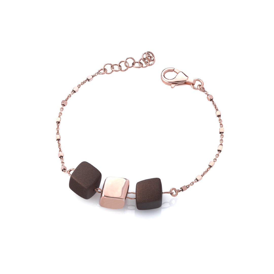 Rose Gold Plated And Rubber Bracelet Sterling Silver Rose Gold Plated / 4.5 g