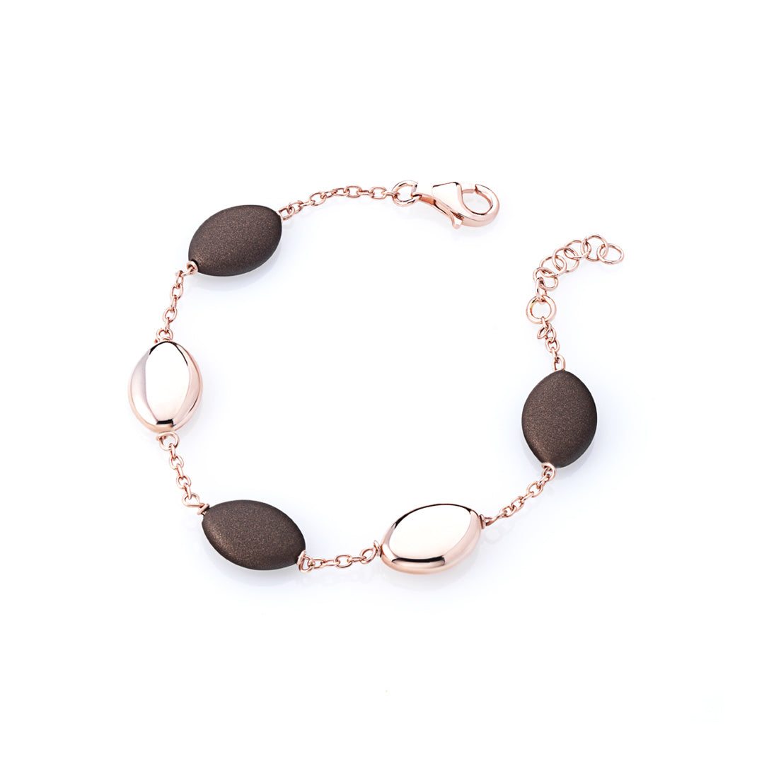 Rose Gold Plated And Rubber Bracelet Sterling Silver Rose Gold Plated / 3.5 g