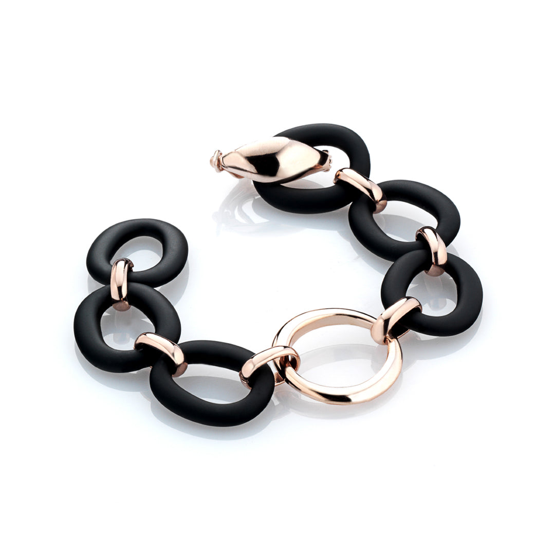 Rose Gold Plated And Rubber Bracelet Sterling Silver Rose Gold Plated / 13.38 g