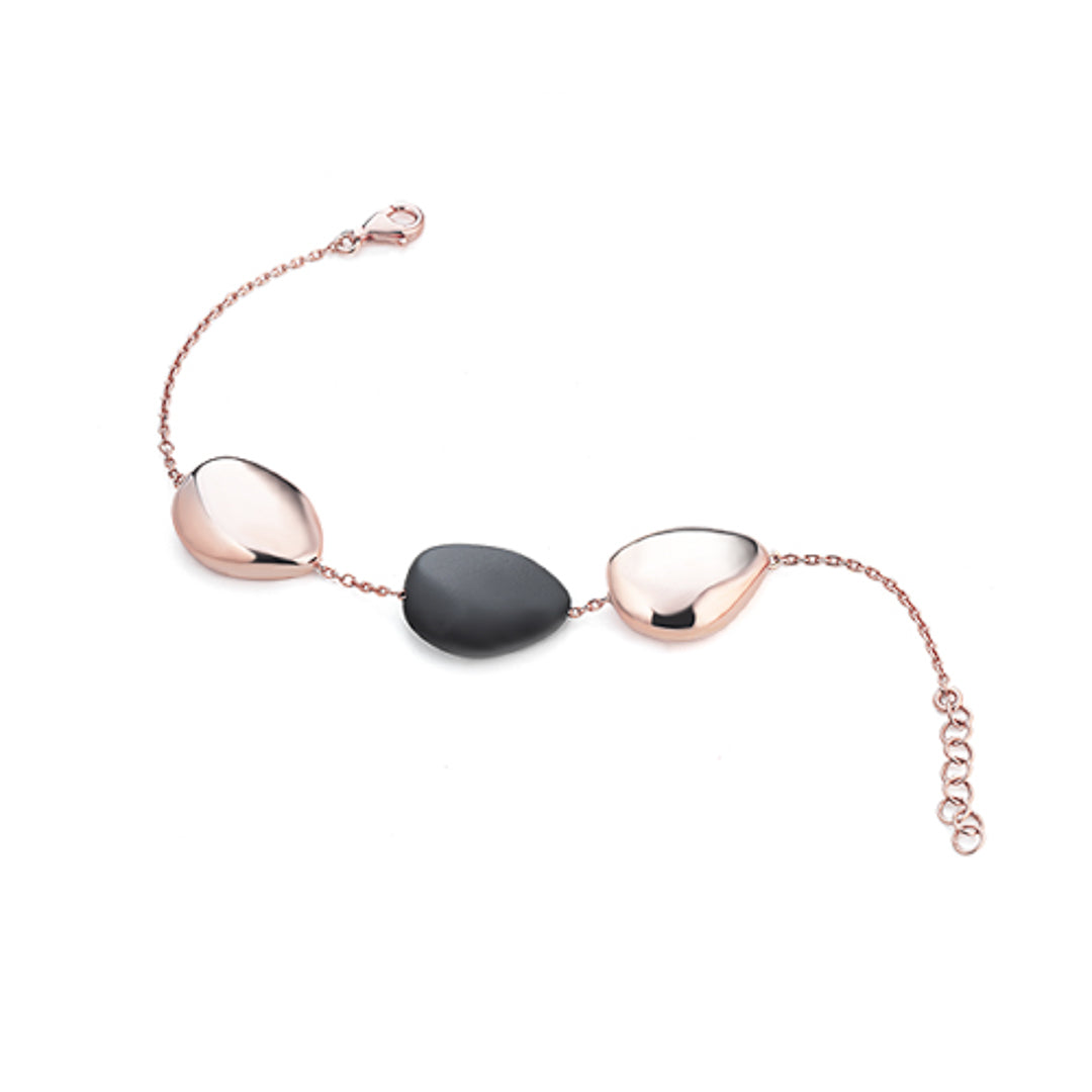 Rose Gold Plated And Rubber Bracelet Sterling Silver Rose Gold Plated / 8 g